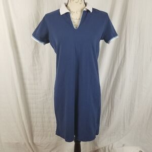 Navy Blue Cotton V-Neck Polo Shirt Dress‎